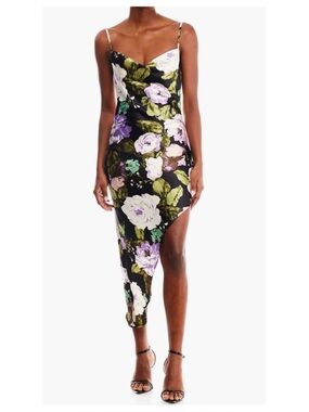 FOREVER 21 Black Multi Floral Print Cowl Asymmetrical Dress. Extra Large